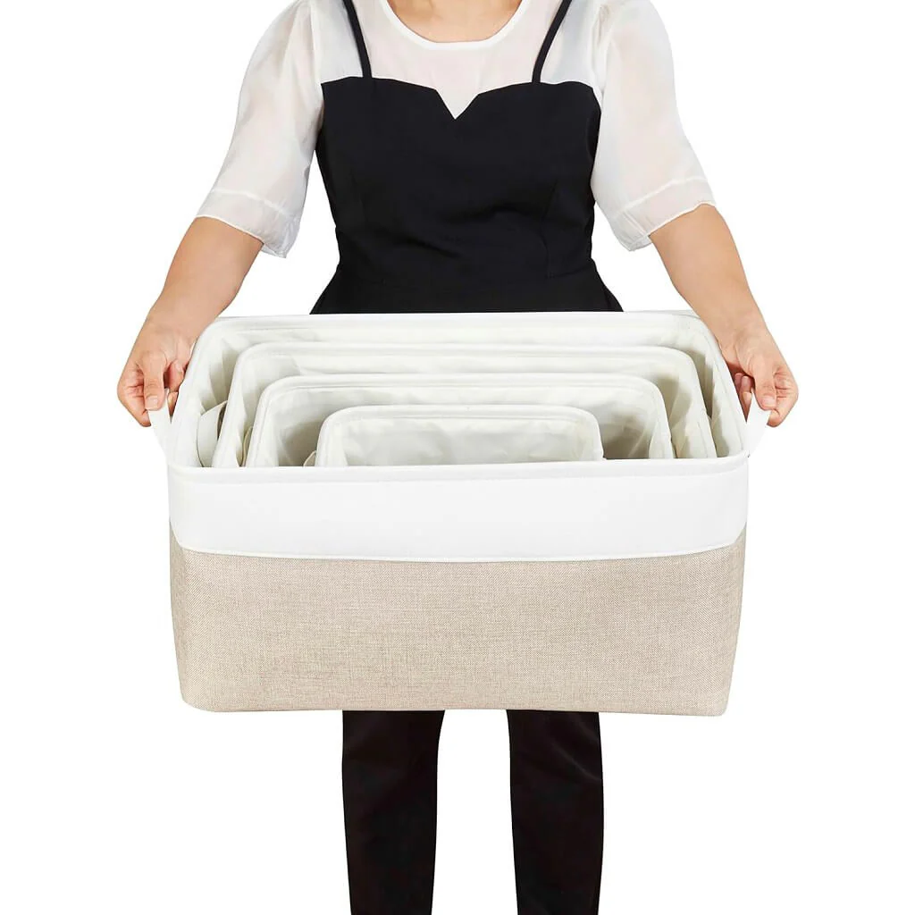 Canvas Storage Box with Handles & Drawstring Set of 3 - Image 6