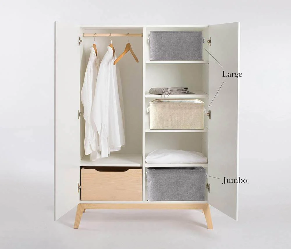 3-Pack Large Beige Fabric Storage Baskets for Clothes- 41x31x20cm - Image 3