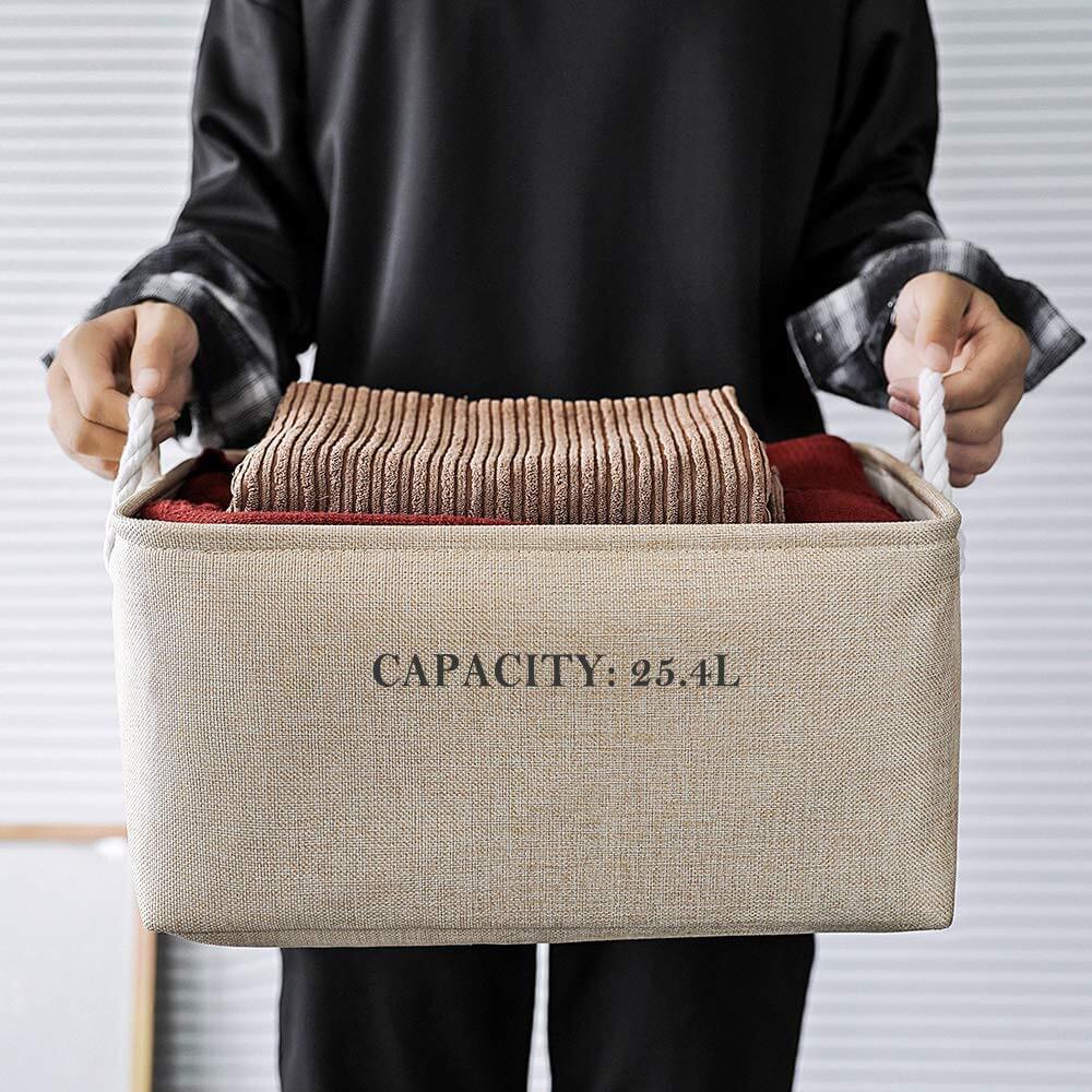 3-Pack Large Beige Fabric Storage Baskets for Clothes- 41x31x20cm - Image 4