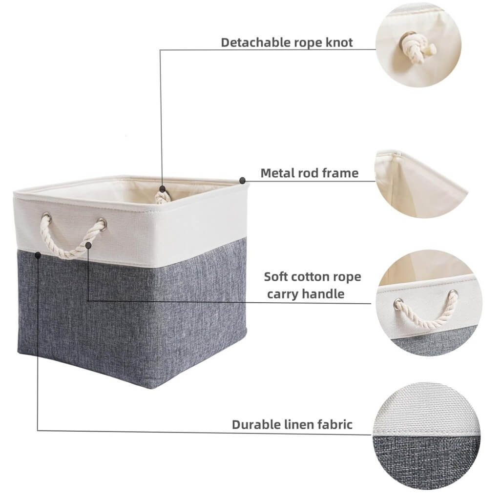Canvas Box for Cube Storage Cold Grey White - Image 3