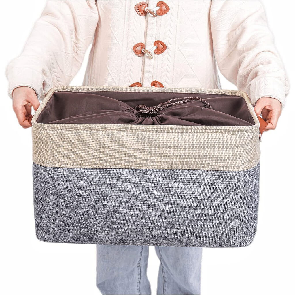 Canvas Fabric Storage Baskets Grey Beige - Image 10