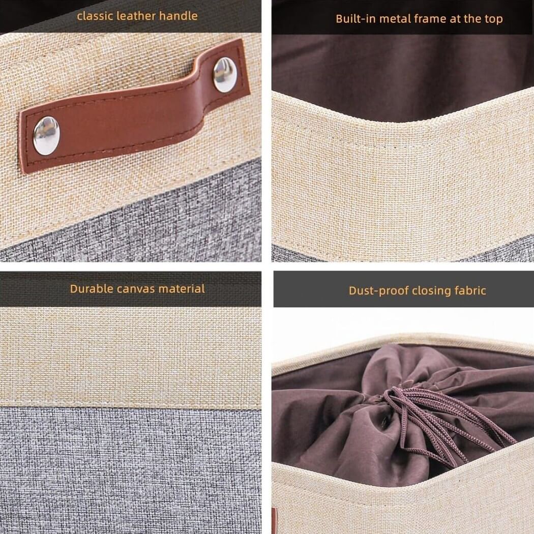 Canvas Fabric Storage Baskets Grey Beige - Image 11
