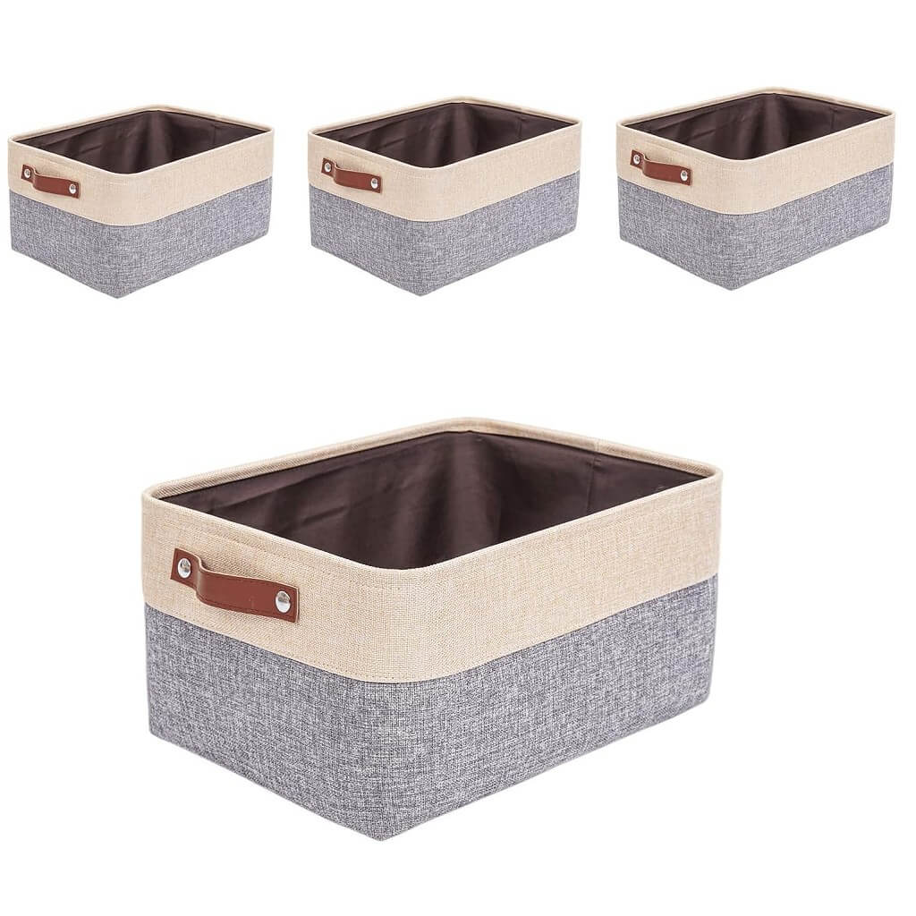 Canvas Fabric Storage Baskets Grey Beige - Image 21