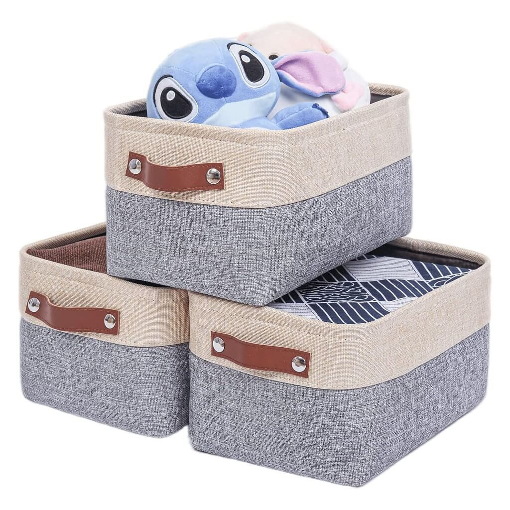 Canvas Fabric Storage Baskets Grey Beige - Image 29