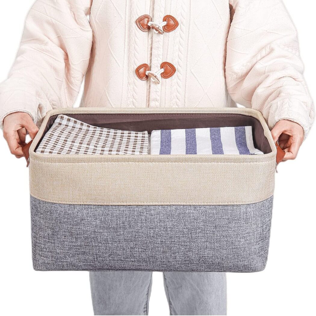 Canvas Fabric Storage Baskets Grey Beige - Image 32