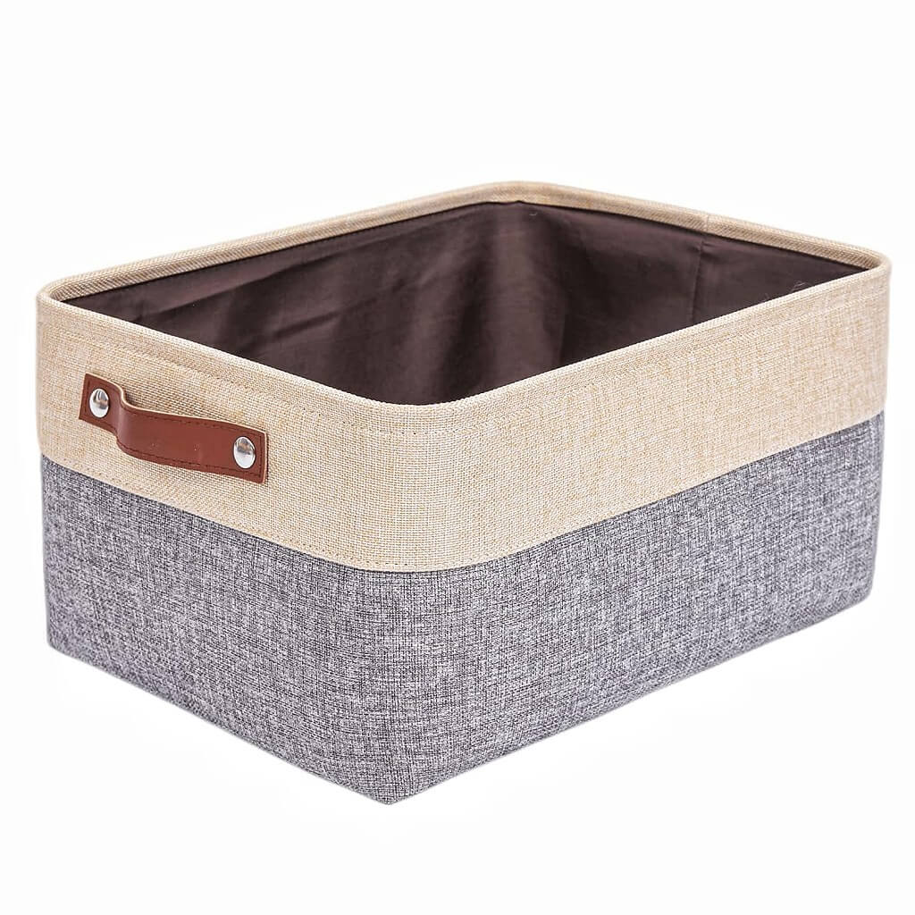 Canvas Fabric Storage Baskets Grey Beige - Image 36