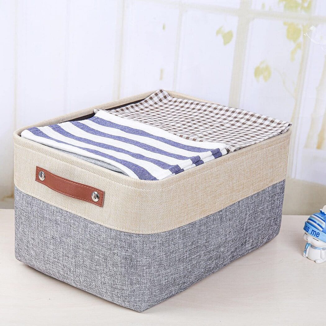 Canvas Fabric Storage Baskets Grey Beige - Image 38