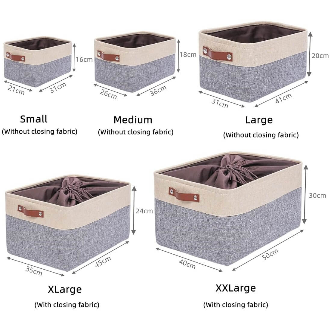Canvas Fabric Storage Baskets Grey Beige - Image 39