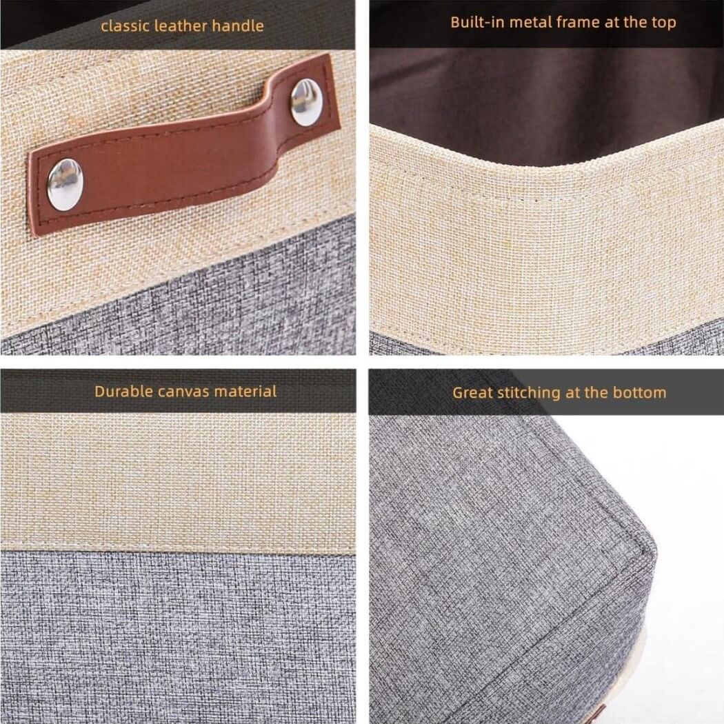 Canvas Fabric Storage Baskets Grey Beige - Image 40