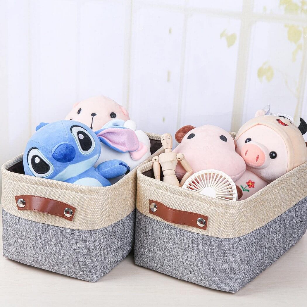 Canvas Fabric Storage Baskets Grey Beige - Image 44