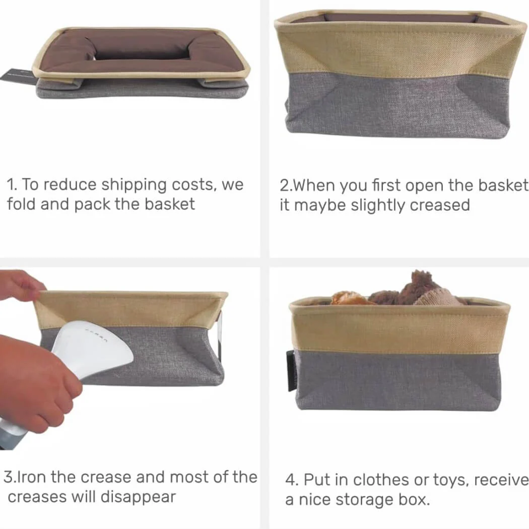 Canvas Fabric Storage Baskets Grey Beige - Image 55