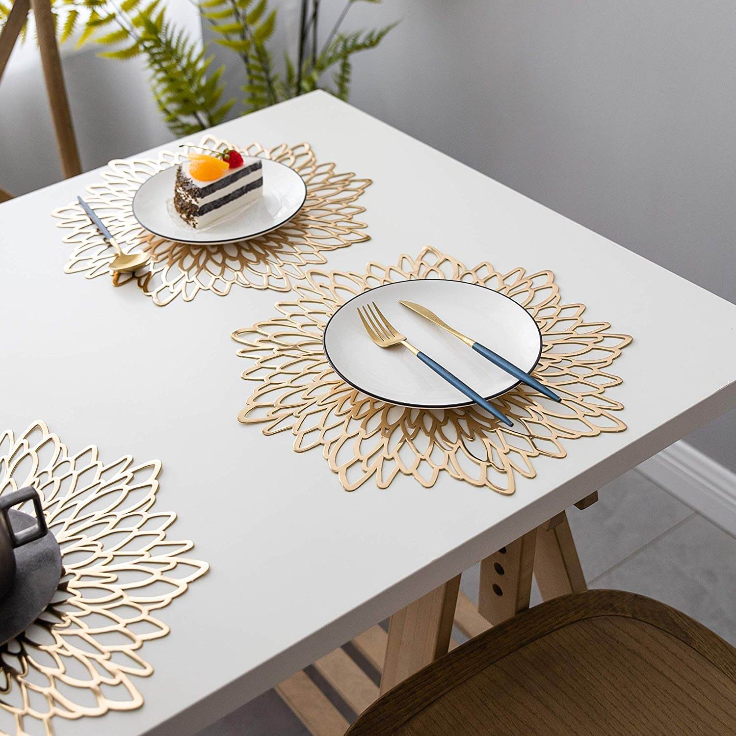 Round Dahlia Placemats and Coaster Sets, Pressed Vinyl Table Mats Christmas, Wedding, Dinner Parties, Restaurant, Hotel, 15.5" - Image 13