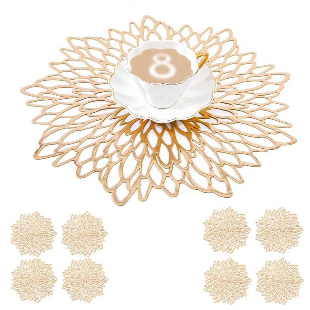 Round Dahlia Placemats and Coaster Sets, Pressed Vinyl Table Mats Christmas, Wedding, Dinner Parties, Restaurant, Hotel, 15.5" - Image 15