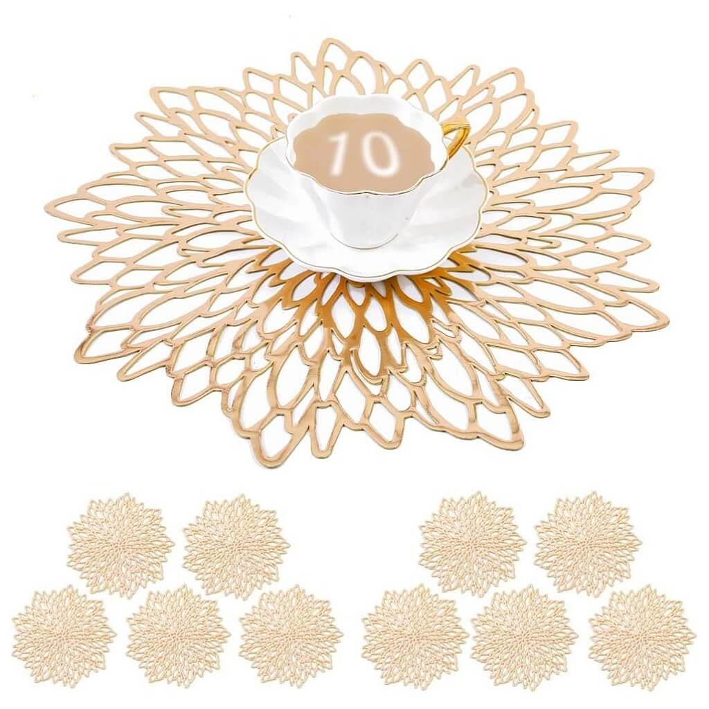 Round Dahlia Placemats and Coaster Sets, Pressed Vinyl Table Mats Christmas, Wedding, Dinner Parties, Restaurant, Hotel, 15.5" - Image 21