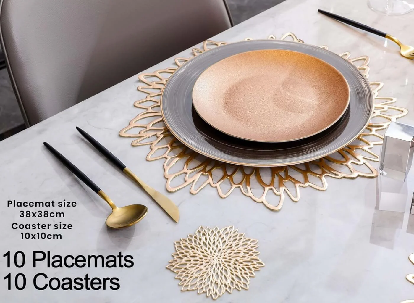 Round Dahlia Placemats and Coaster Sets, Pressed Vinyl Table Mats Christmas, Wedding, Dinner Parties, Restaurant, Hotel, 15.5" - Image 23