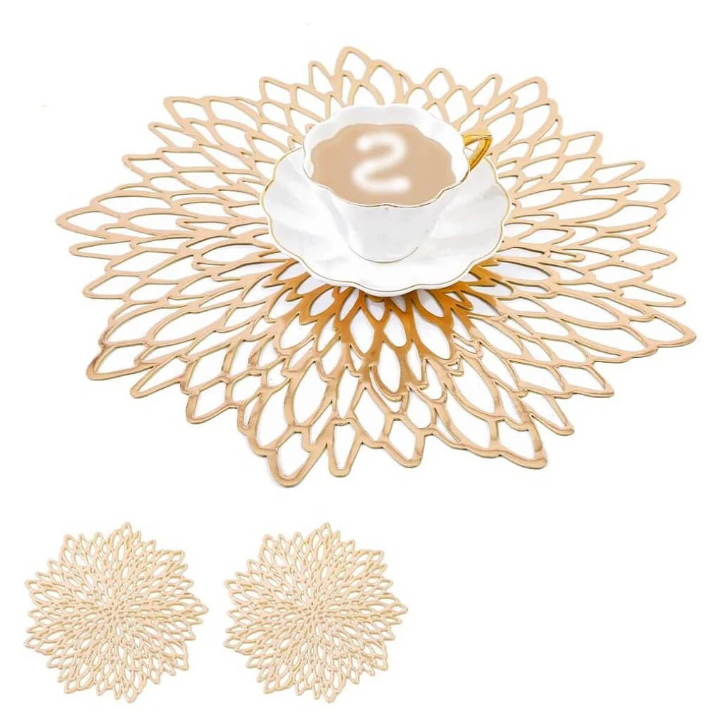 Round Dahlia Placemats and Coaster Sets, Pressed Vinyl Table Mats Christmas, Wedding, Dinner Parties, Restaurant, Hotel, 15.5" - Image 28
