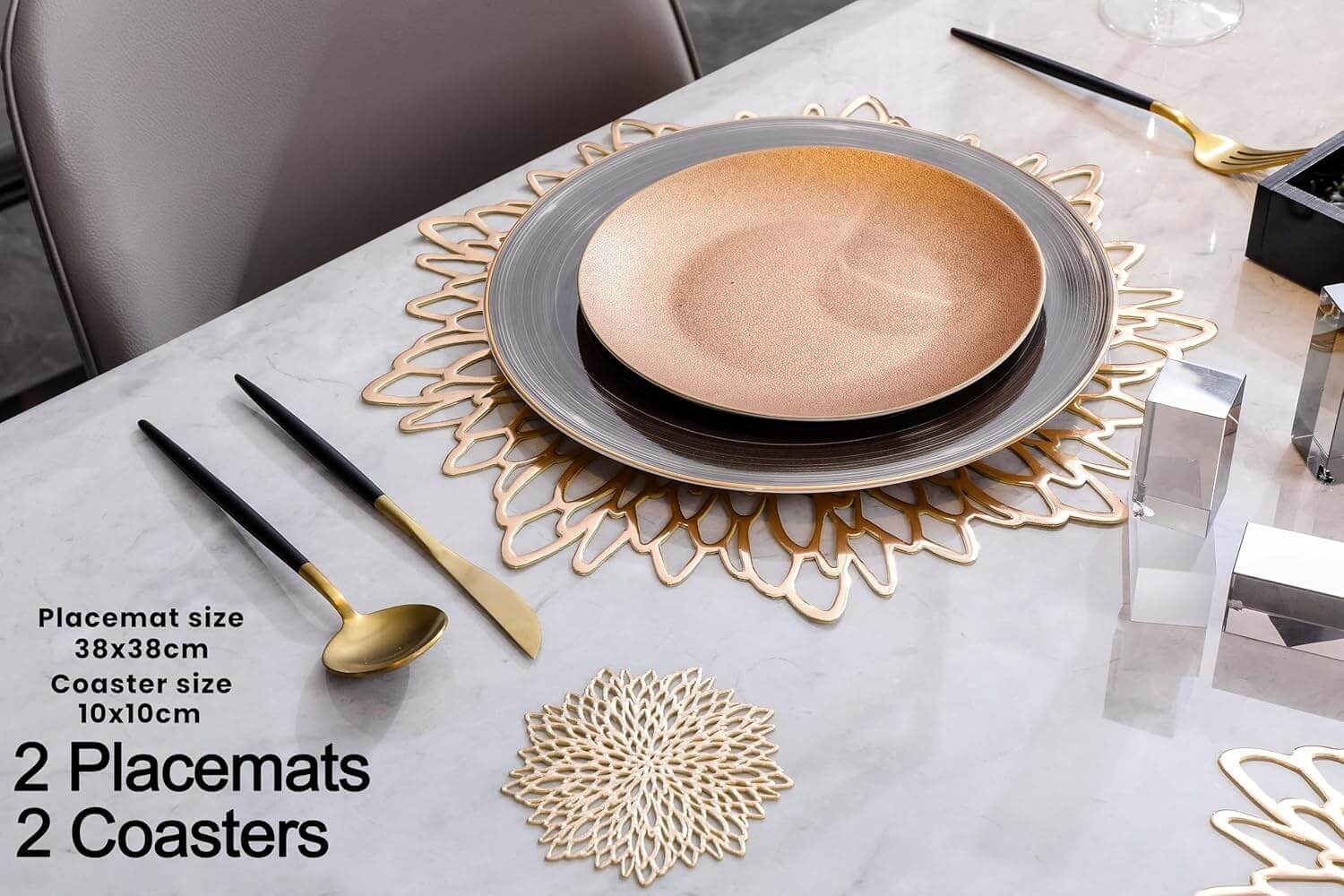Round Dahlia Placemats and Coaster Sets, Pressed Vinyl Table Mats Christmas, Wedding, Dinner Parties, Restaurant, Hotel, 15.5" - Image 29