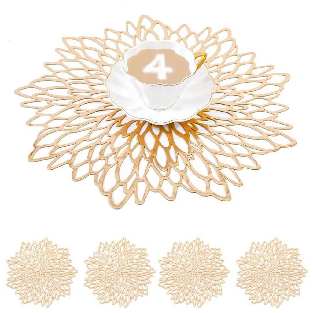 Round Dahlia Placemats and Coaster Sets, Pressed Vinyl Table Mats Christmas, Wedding, Dinner Parties, Restaurant, Hotel, 15.5" - Image 34
