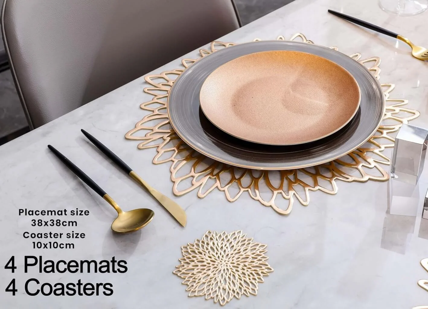 Round Dahlia Placemats and Coaster Sets, Pressed Vinyl Table Mats Christmas, Wedding, Dinner Parties, Restaurant, Hotel, 15.5" - Image 36