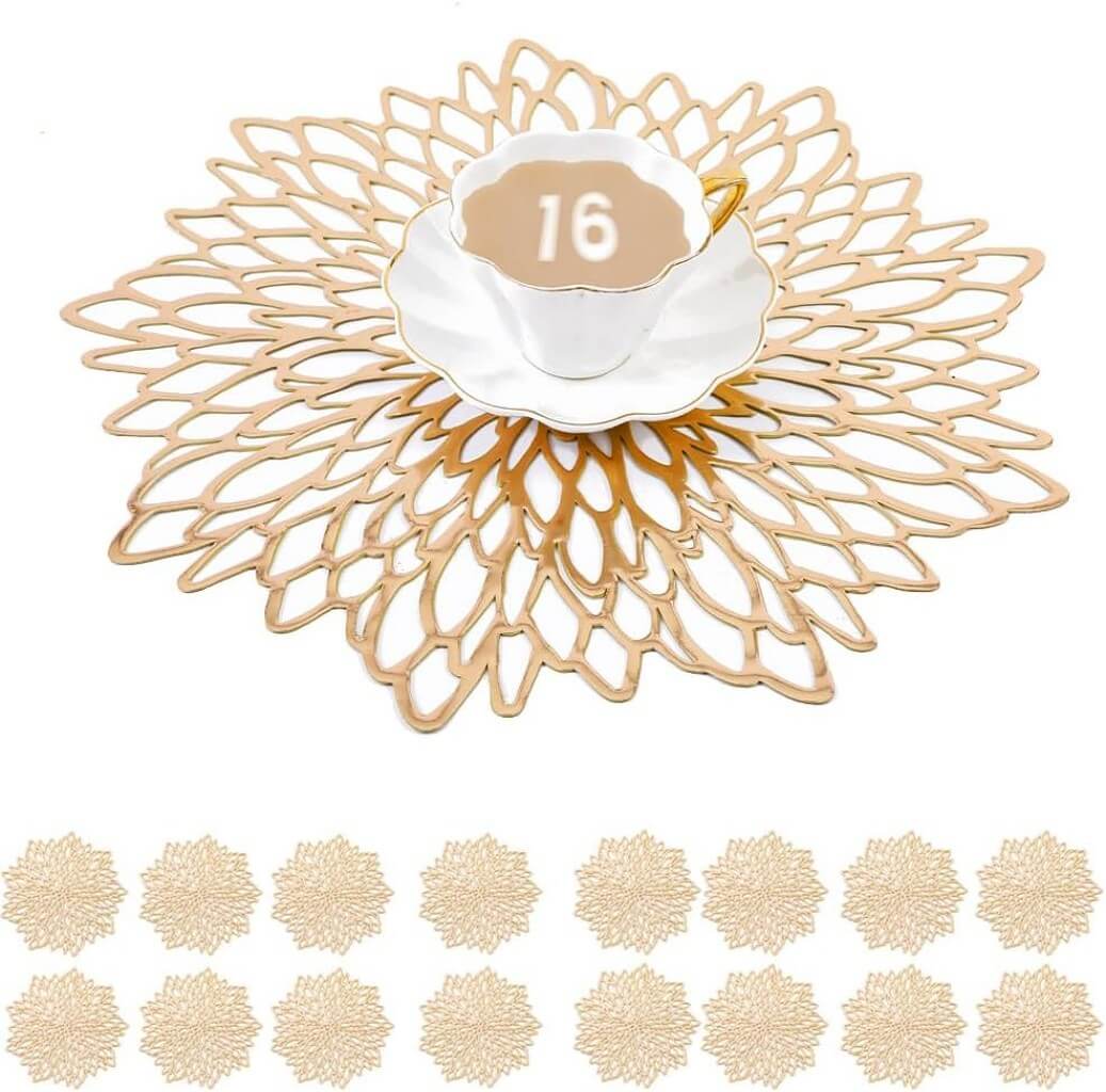 Round Dahlia Placemats and Coaster Sets, Pressed Vinyl Table Mats Christmas, Wedding, Dinner Parties, Restaurant, Hotel, 15.5" - Image 40