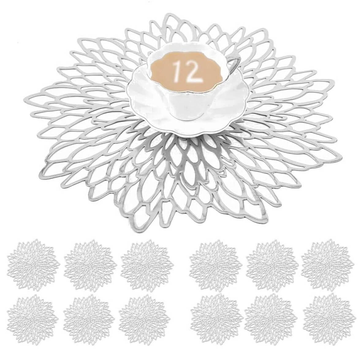 Round Dahlia Placemats and Coaster Sets, Pressed Vinyl Table Mats Christmas, Wedding, Dinner Parties, Restaurant, Hotel, 15.5" - Image 46