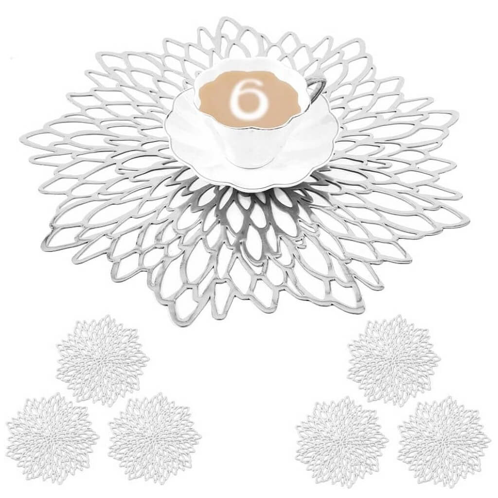 Round Dahlia Placemats and Coaster Sets, Pressed Vinyl Table Mats Christmas, Wedding, Dinner Parties, Restaurant, Hotel, 15.5" - Image 51