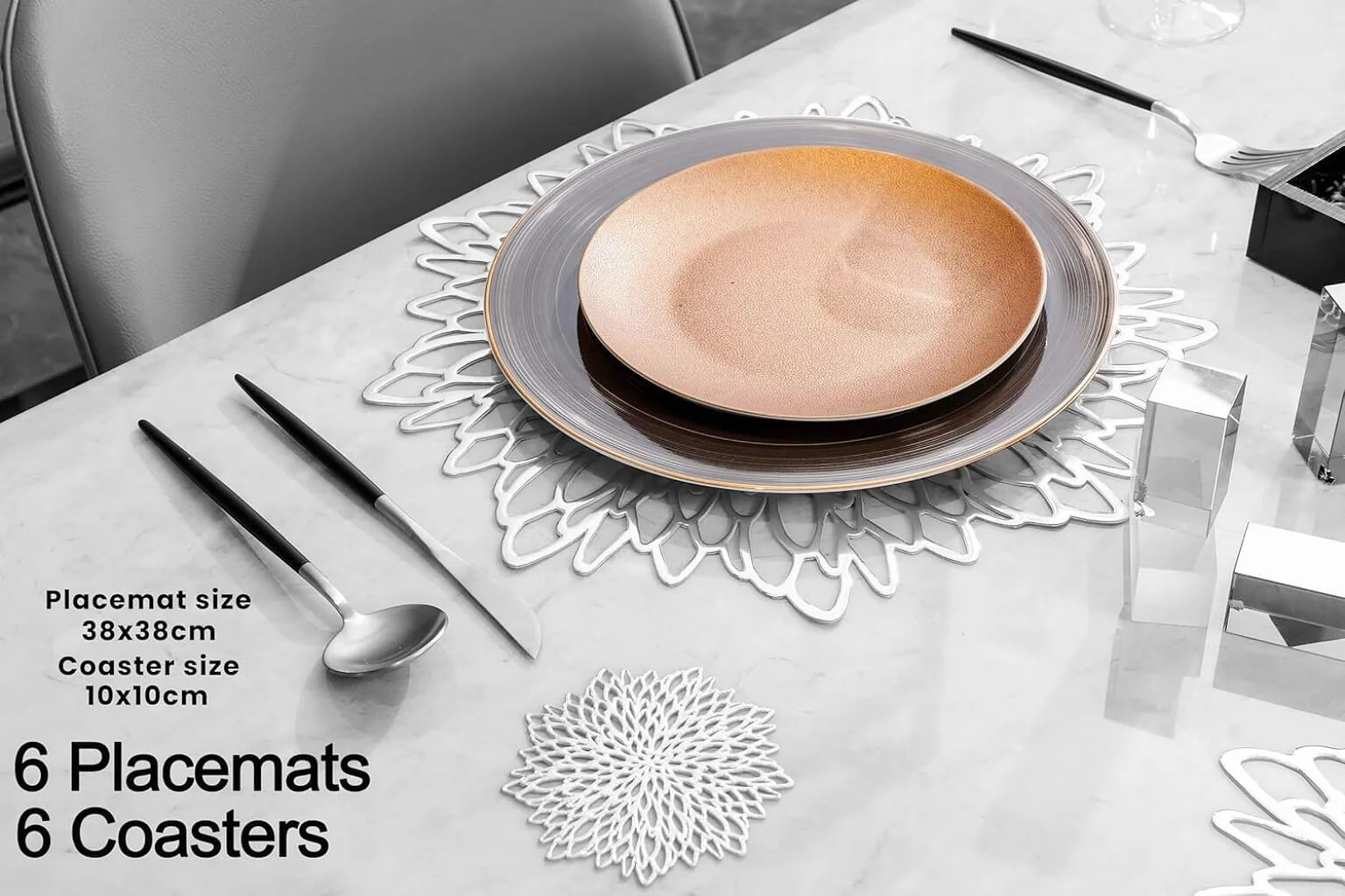 Round Dahlia Placemats and Coaster Sets, Pressed Vinyl Table Mats Christmas, Wedding, Dinner Parties, Restaurant, Hotel, 15.5" - Image 55