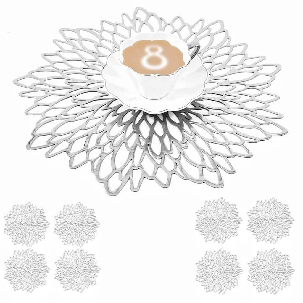 Round Dahlia Placemats and Coaster Sets, Pressed Vinyl Table Mats Christmas, Wedding, Dinner Parties, Restaurant, Hotel, 15.5" - Image 57