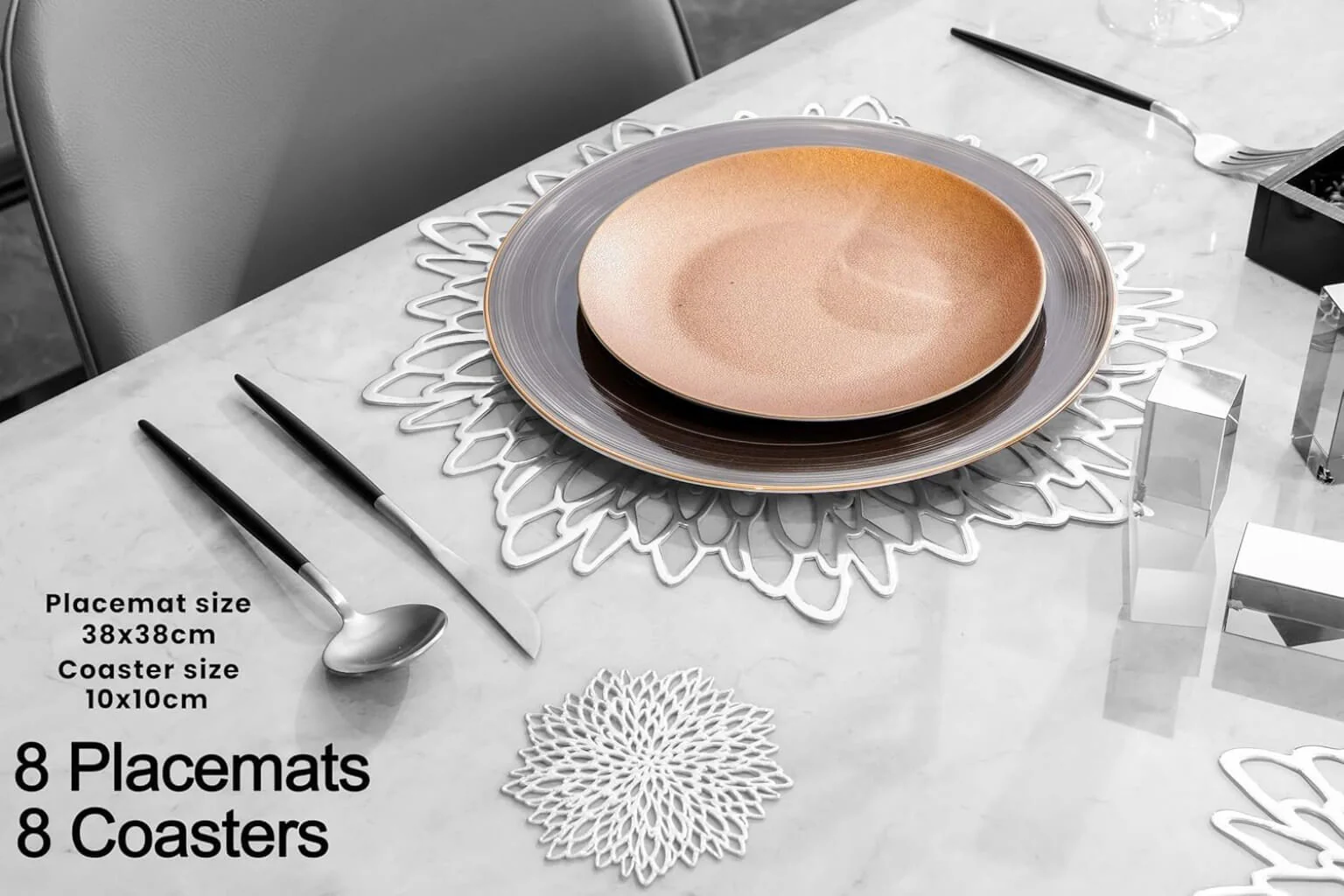 Round Dahlia Placemats and Coaster Sets, Pressed Vinyl Table Mats Christmas, Wedding, Dinner Parties, Restaurant, Hotel, 15.5" - Image 58
