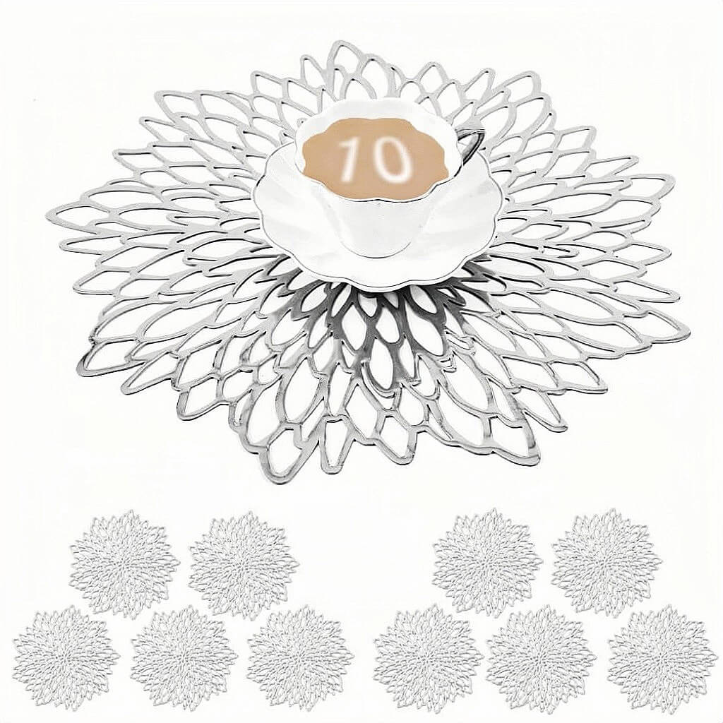Round Dahlia Placemats and Coaster Sets, Pressed Vinyl Table Mats Christmas, Wedding, Dinner Parties, Restaurant, Hotel, 15.5" - Image 63