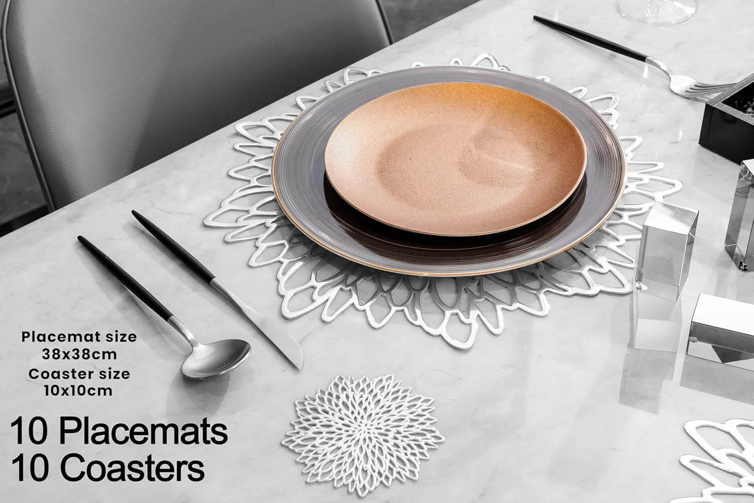 Round Dahlia Placemats and Coaster Sets, Pressed Vinyl Table Mats Christmas, Wedding, Dinner Parties, Restaurant, Hotel, 15.5" - Image 64