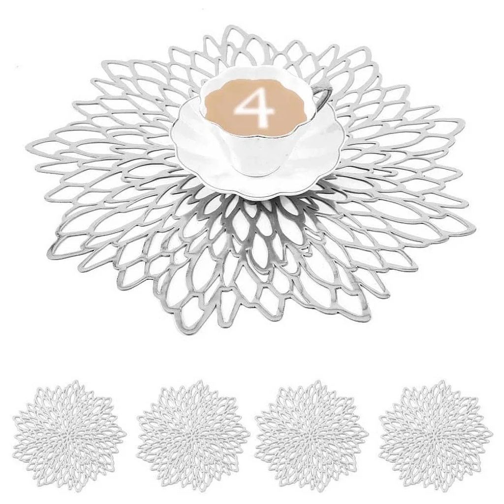Round Dahlia Placemats and Coaster Sets, Pressed Vinyl Table Mats Christmas, Wedding, Dinner Parties, Restaurant, Hotel, 15.5" - Image 69