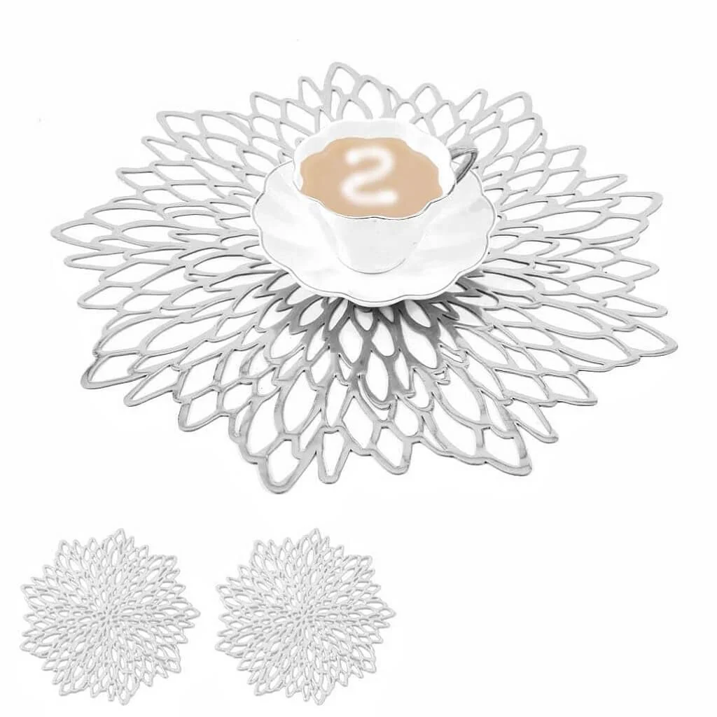 Round Dahlia Placemats and Coaster Sets, Pressed Vinyl Table Mats Christmas, Wedding, Dinner Parties, Restaurant, Hotel, 15.5" - Image 75