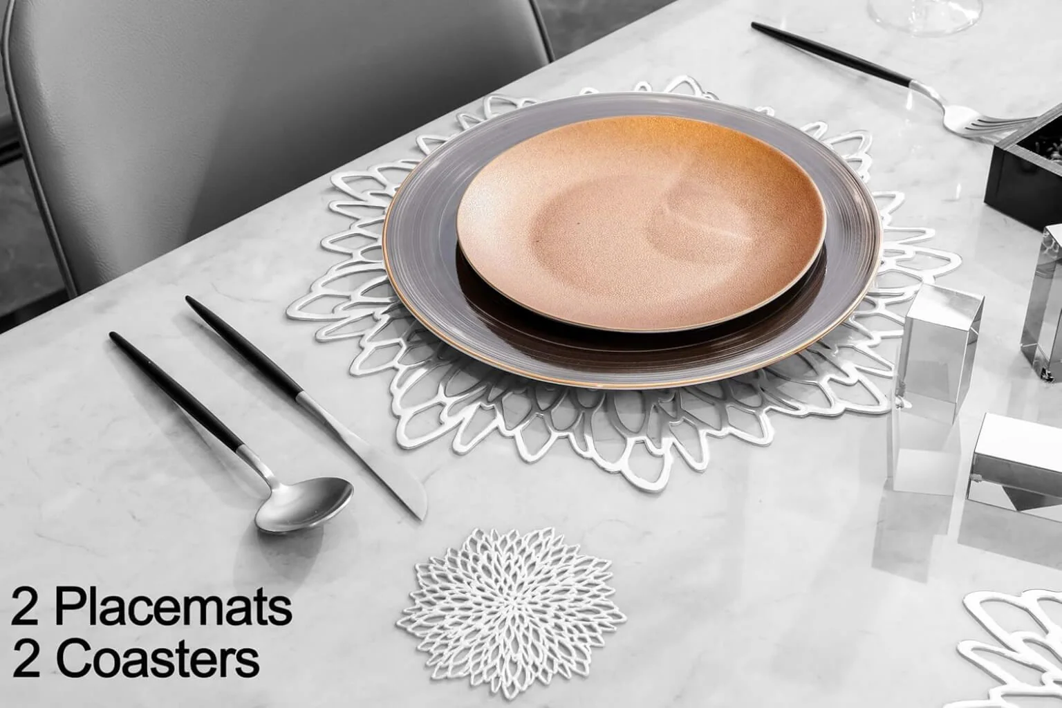 Round Dahlia Placemats and Coaster Sets, Pressed Vinyl Table Mats Christmas, Wedding, Dinner Parties, Restaurant, Hotel, 15.5" - Image 79