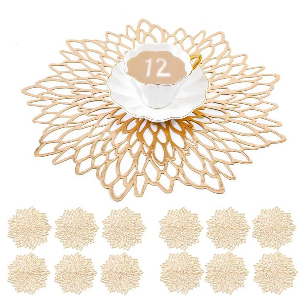 Round Dahlia Placemats and Coaster Sets, Pressed Vinyl Table Mats Christmas, Wedding, Dinner Parties, Restaurant, Hotel, 15.5" - Image 8