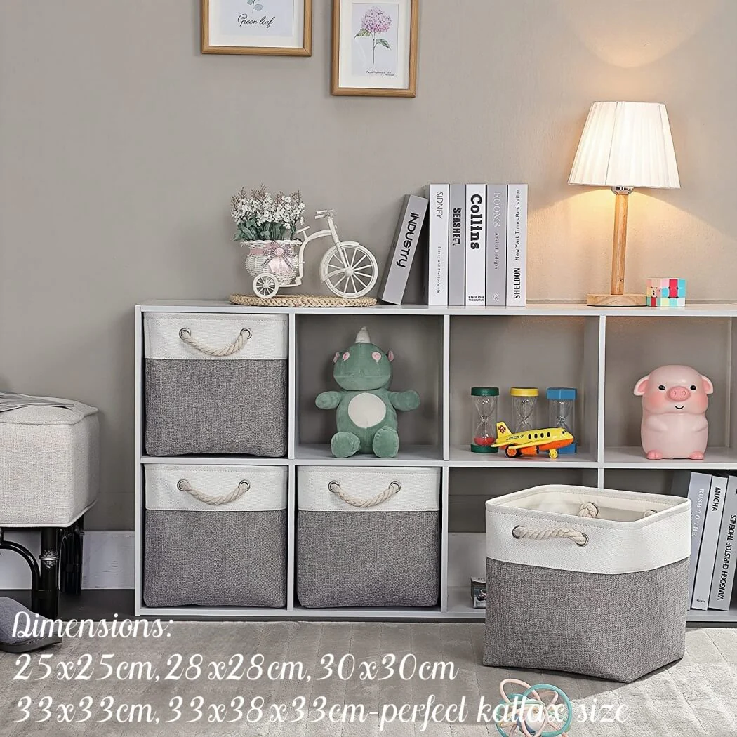 Cloth Storage Cubes Grey White with Rope Handles Mangata - Image 3