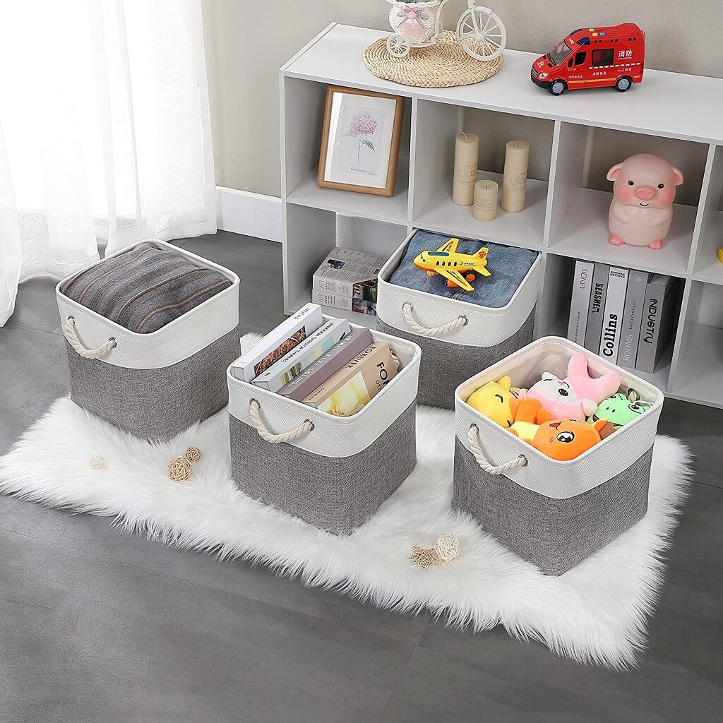 Cloth Storage Cubes Grey White with Rope Handles Mangata - Image 4