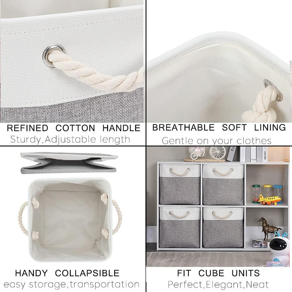 Cloth Storage Cubes Grey White with Rope Handles Mangata - Image 5