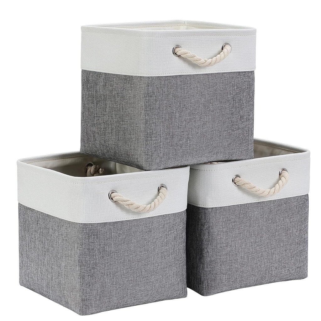Cloth Storage Cubes Grey White with Rope Handles Mangata - Image 7