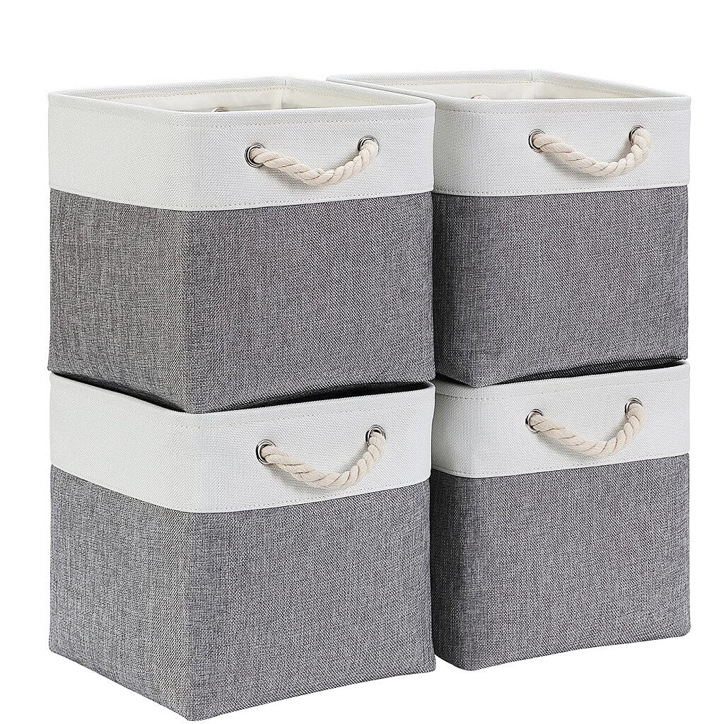 Cloth Storage Cubes Grey White with Rope Handles Mangata - Image 8