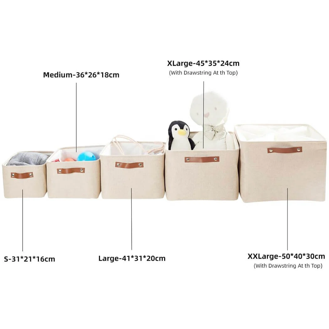 Collapsible Beige Storage Box with Leather Handle - Image 11