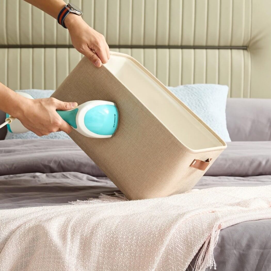 Collapsible Beige Storage Box with Leather Handle - Image 34