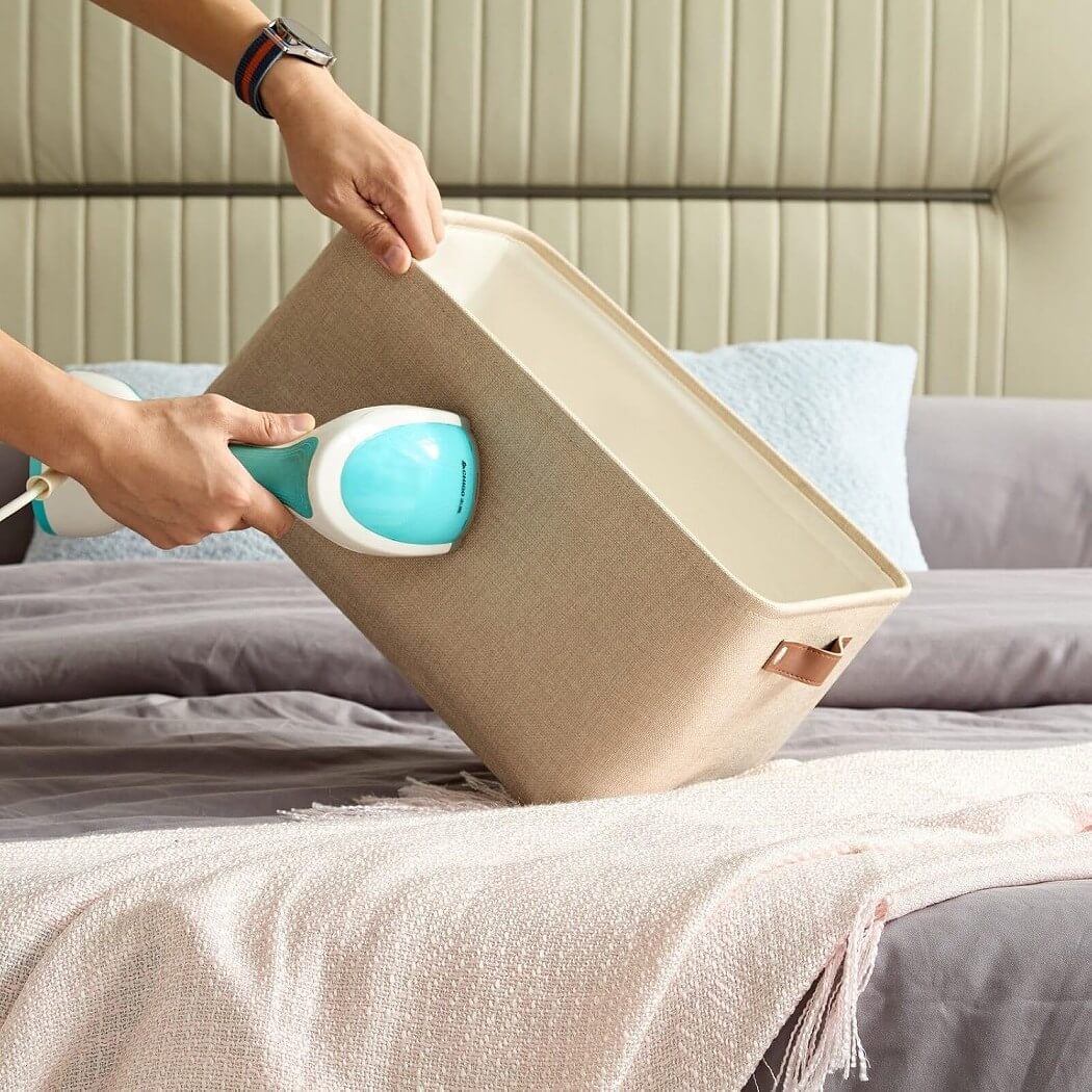 Collapsible Beige Storage Box with Leather Handle - Image 55
