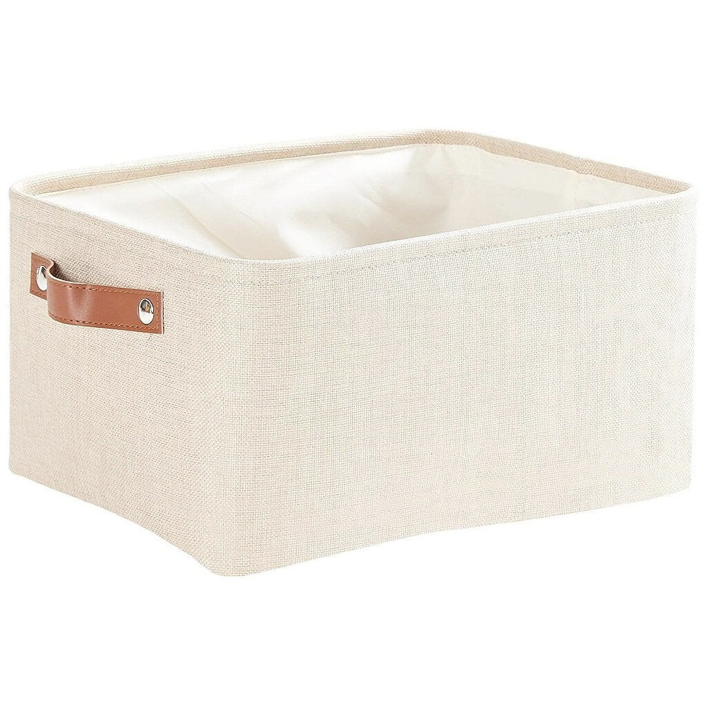 Collapsible Beige Storage Box with Leather Handle - Image 57