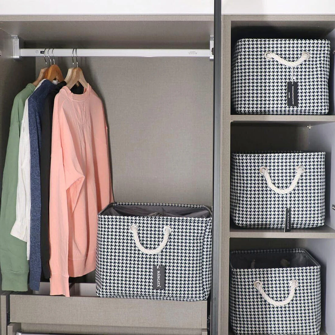 Collapsible Storage Bins Black White Grid Print - Image 4