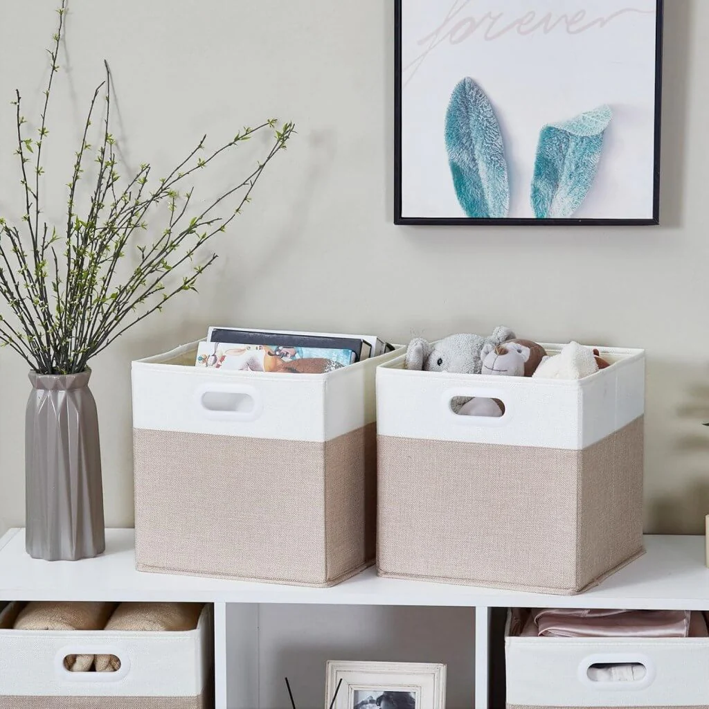 Cube Storage Boxes PP Board for Cupboards Light Khaki White - Image 3