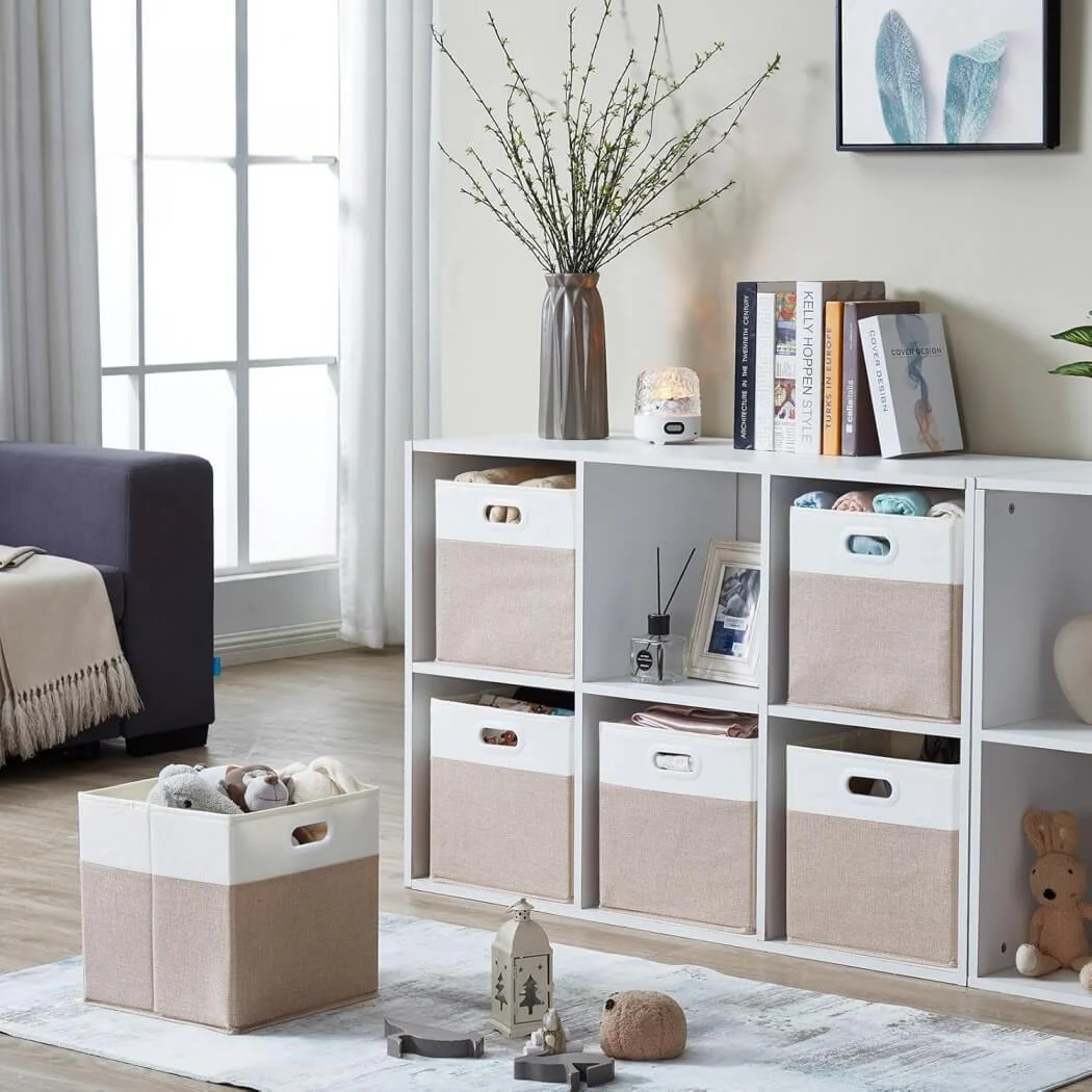 Cube Storage Boxes PP Board for Cupboards Light Khaki White - Image 4