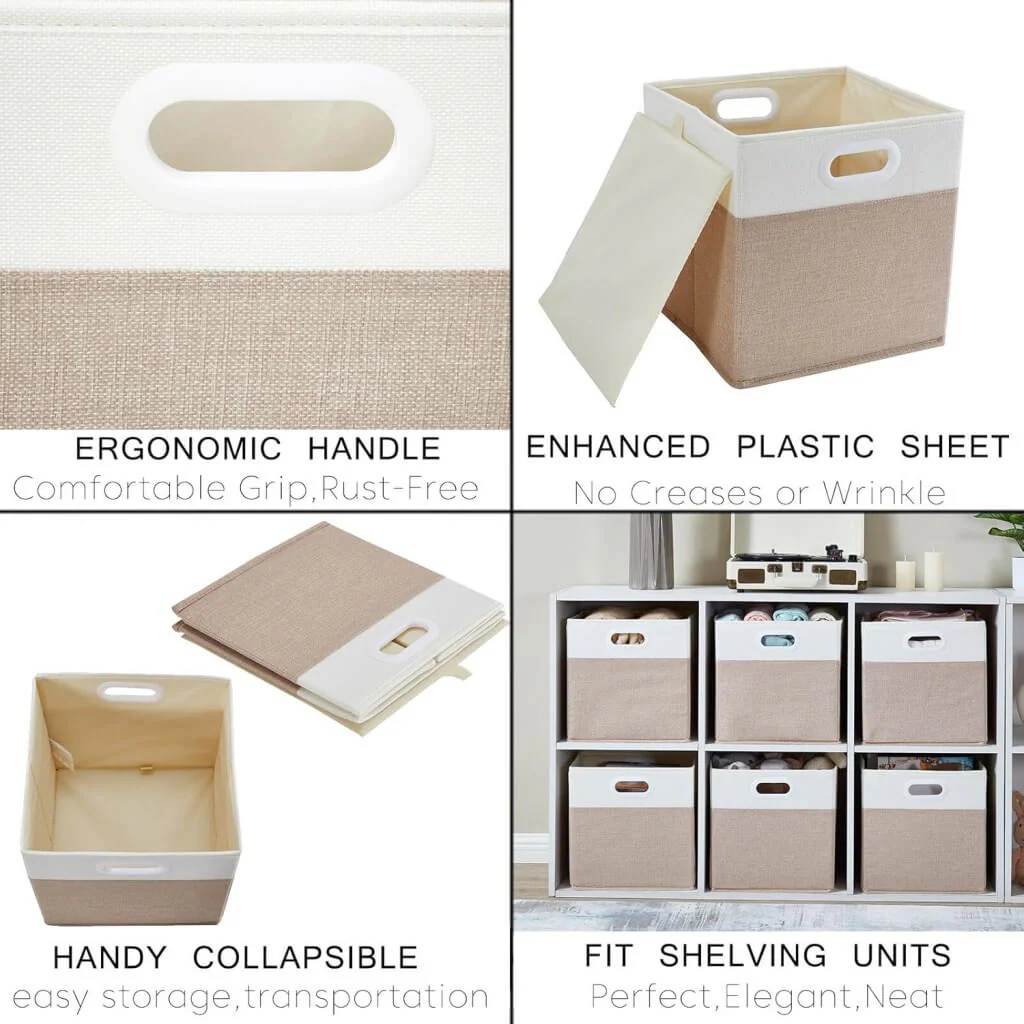 Cube Storage Boxes PP Board for Cupboards Light Khaki White - Image 5