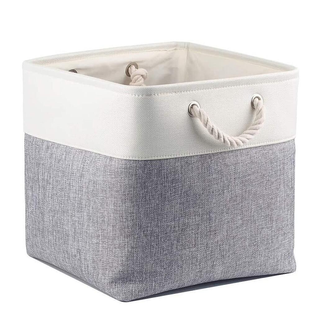 Fabric Storage Basket, Canvas Cube Storage Boxes 13 x 13 inch for Cupboards, Shelves, Closet, Grey White（33x33x33cm, 3 Pack） - Image 10