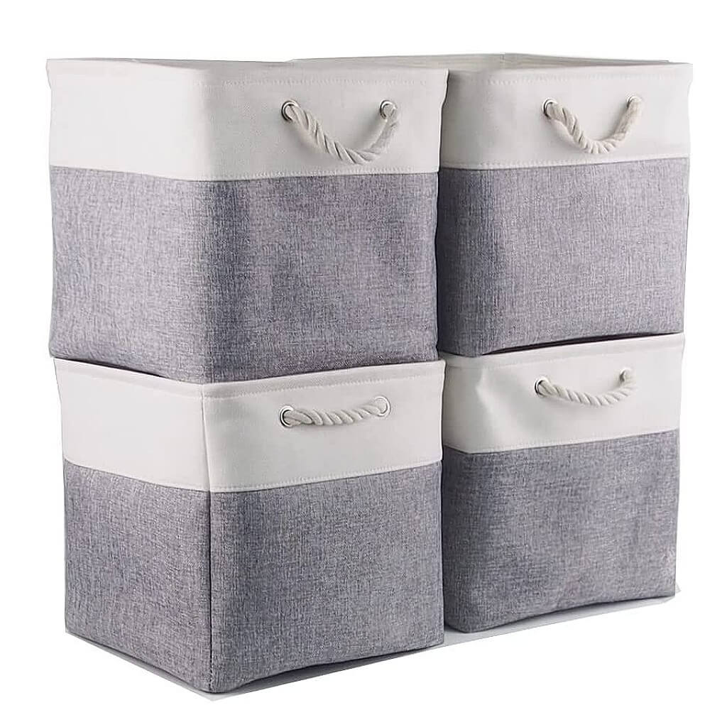 Fabric Storage Basket, Canvas Cube Storage Boxes 13 x 13 inch for Cupboards, Shelves, Closet, Grey White（33x33x33cm, 3 Pack） - Image 12